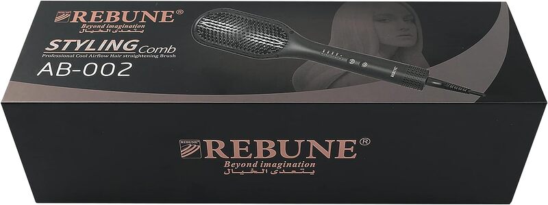 REBUNE AB002 Hot Air Styler Hair Straightener Brush Negative Ion Heated Straightening Brush For Smooth Frizz-Free Hair (Black)