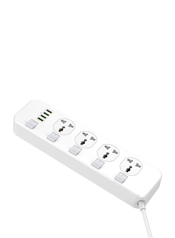 Ldnio Defender Series 2500W 4-Socket Power Strip with 4 USB Port, White