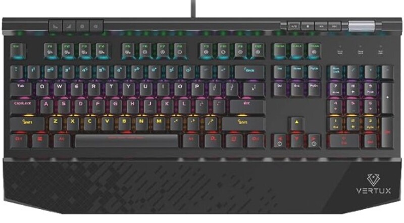 لوحة مفاتيح ميكانيكية للألعاب فائقة الحركة  إضاءة خلفية LED بألوان الطيف  مقاومة للظلال على جميع المفاتيح  مفاتيح ميكانيكية سوداء  كابل مضاد للانفجار