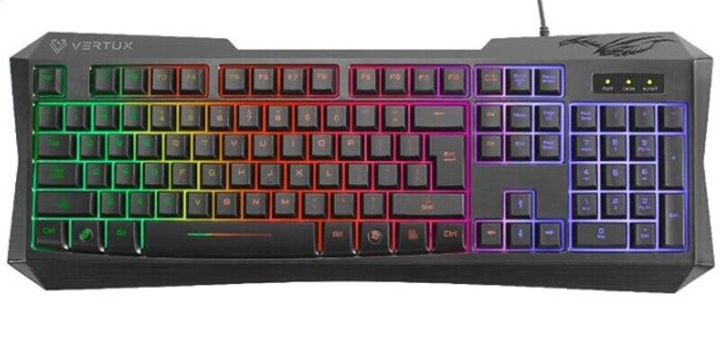 

Vertux Ergonomic Backlit Wired Gaming Keyboard Rainbow Backlight 6 key Anti Ghosting Quite Keys Flexible Anti Snap Cable