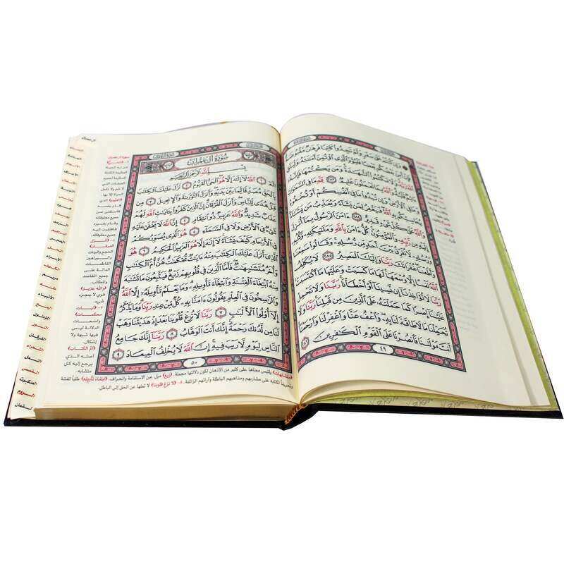 

The indexed Qur’an with the clarification of the words of Al-Manan, an interpretation from Al-Saadi, they Shamwa, 2 golden colors, 17x24