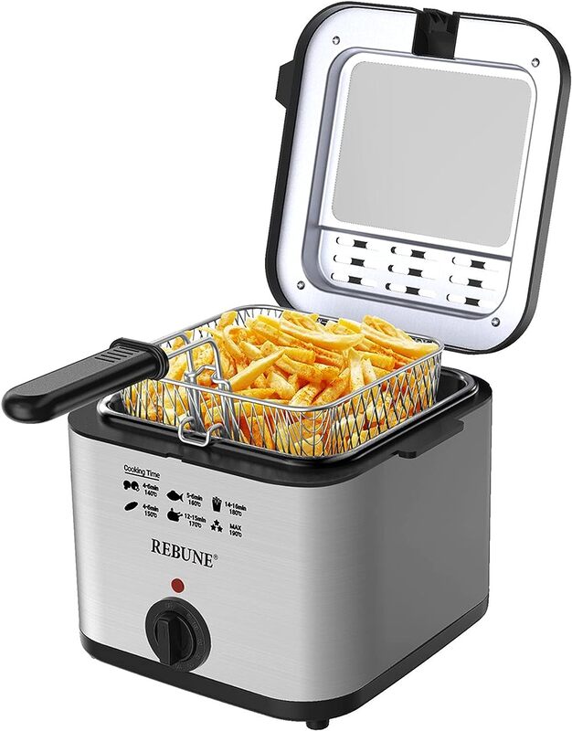 REBUNE RE-11-048 Electric Fryer 1800W Deep Fat Fryer, 2.5 Liter Capacity, Silver/Black