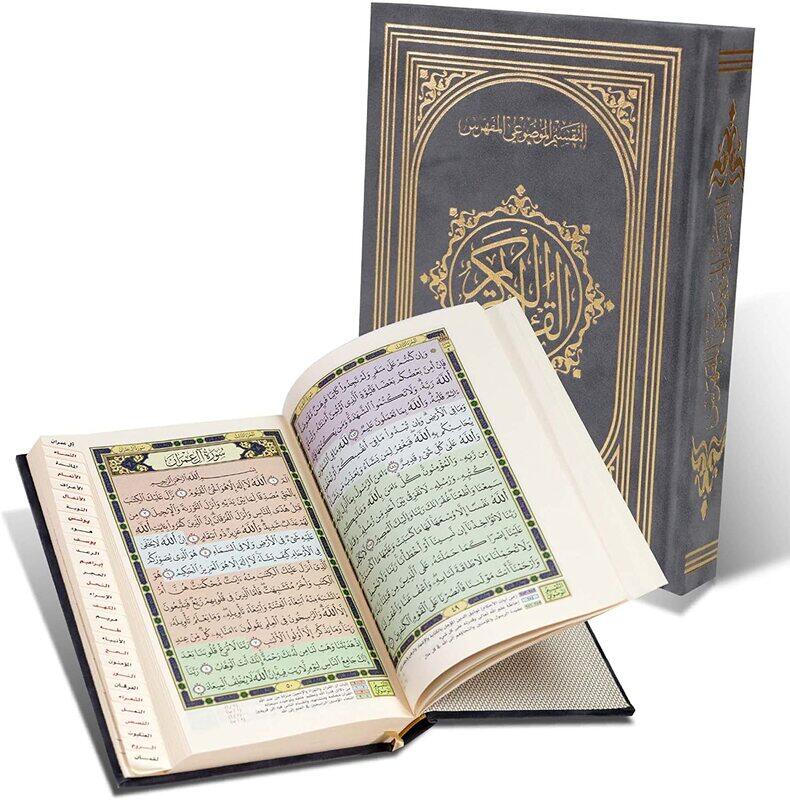 The Holy Qur’an with the Ottoman drawing, with the narration of Hafs on the authority of Asim, indexed in gray velvet with gold, with the substantive division of the Noble Qur’an 14/20.(Gray)