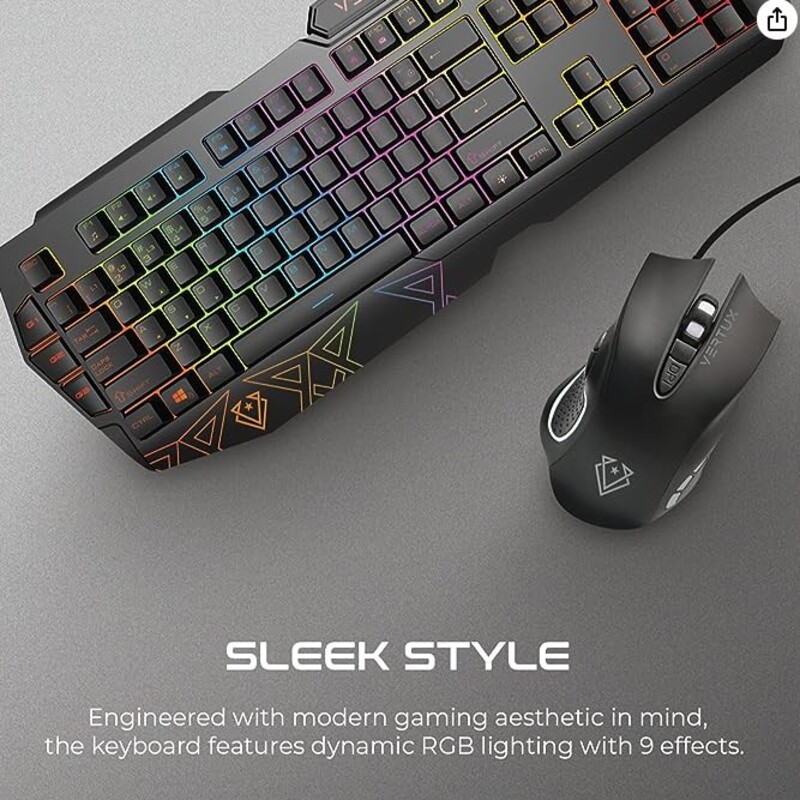 لوحة مفاتيح سلكية للألعاب وماوس بإضاءة خلفية  إضاءة خلفية بألوان  الطيف  مفاتيح  مطاطية  بعمر 50 مليون ضغطة مفتاح  3 مفاتيح ماكرو قابلة للبرمجة