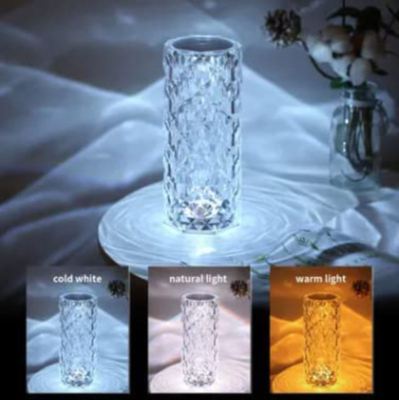3 Colour Changing Acrylic Diamond Table Lamp with Brightness Adjustable, Multicolour