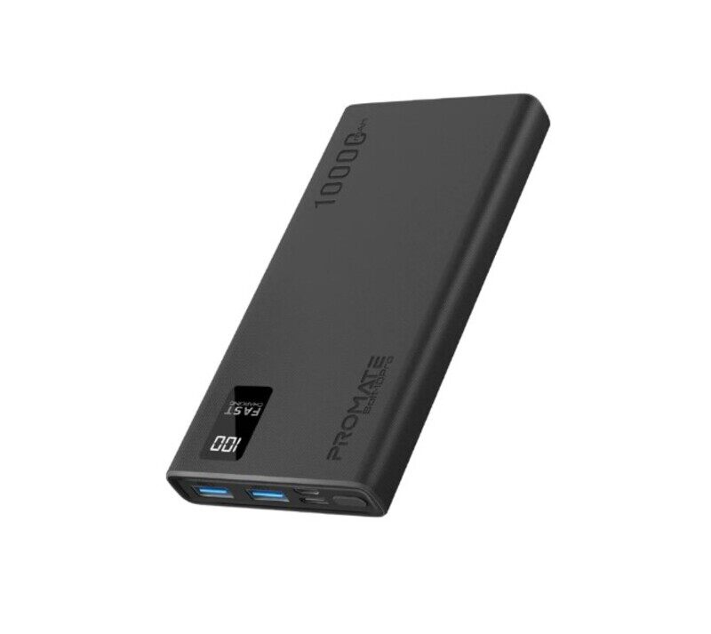 Promate 10000mAh Compact Smart Charging Power Bank with Dual