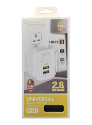 Digitplus UK Plug Wall/Travel Charger, 2.8A Dual USB Ports with USB to Lightning Data and Charge Cable, White