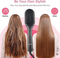 REBUNE AB002 Hot Air Styler Hair Straightener Brush Negative Ion Heated Straightening Brush For Smooth Frizz-Free Hair (Black)