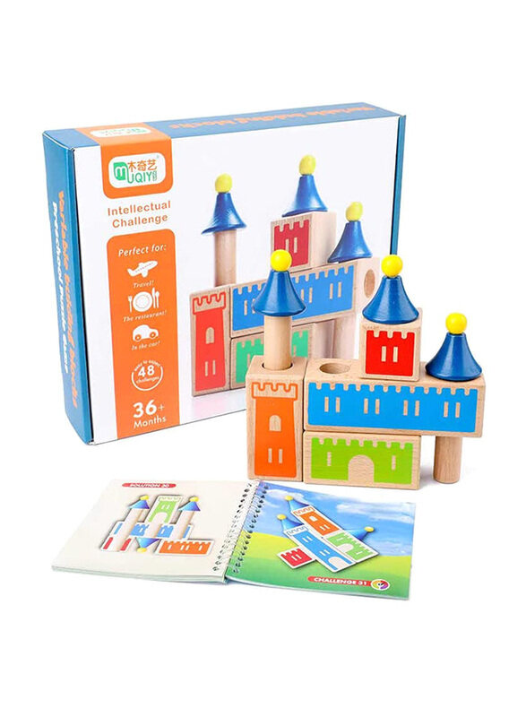 

Muqiy Castle Wooden Building Blocks Puzzle Game, 48 Challenge, Ages 3+