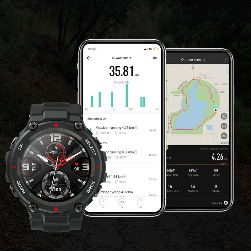 Amazfit T-Rex Smartwatch, GPS + Glonass, Rock Black