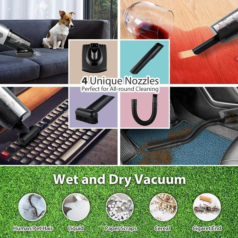 Handheld Cordless Car Vacuum Cleaner, 120W, Grey/Black/Clear