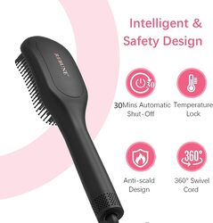 REBUNE AB002 Hot Air Styler Hair Straightener Brush Negative Ion Heated Straightening Brush For Smooth Frizz Free Hair Black.