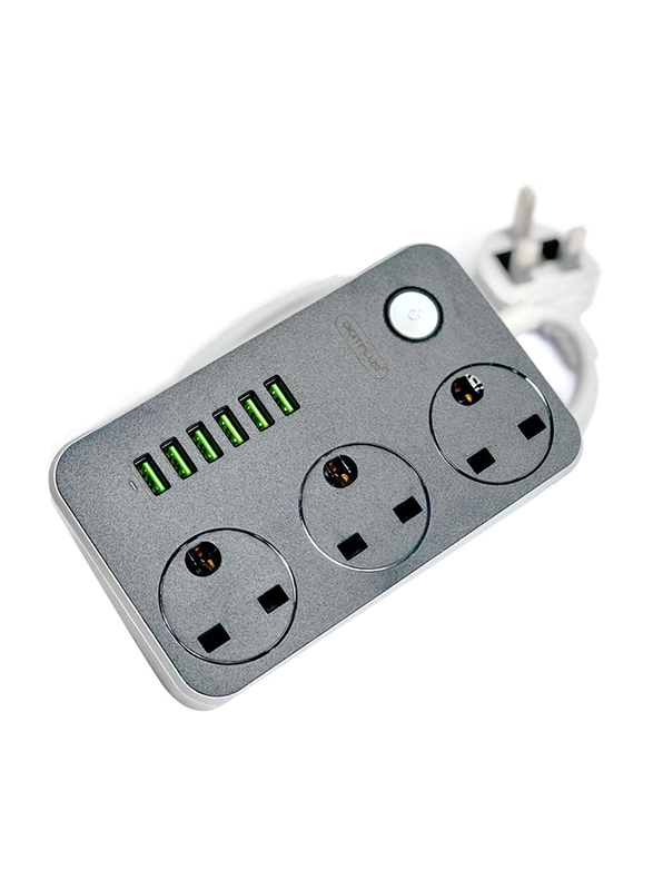 Digitplus 3 Widely Spaced Outlet Power Strip with USB, Grey