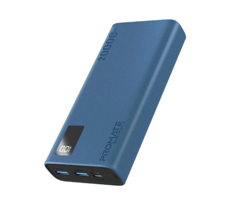 Promate 20000mAh Compact Smart Charging Power Bank with Dual