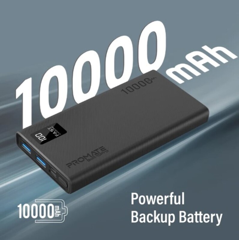 Promate 10000mAh Compact Smart Charging Power Bank with Dual