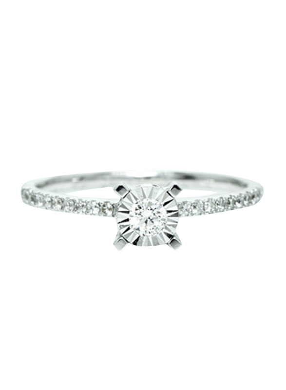 Mamiya Classy 18k White Gold Engagement Ring for Women with 0.26 Carat 21 Diamond, Silver