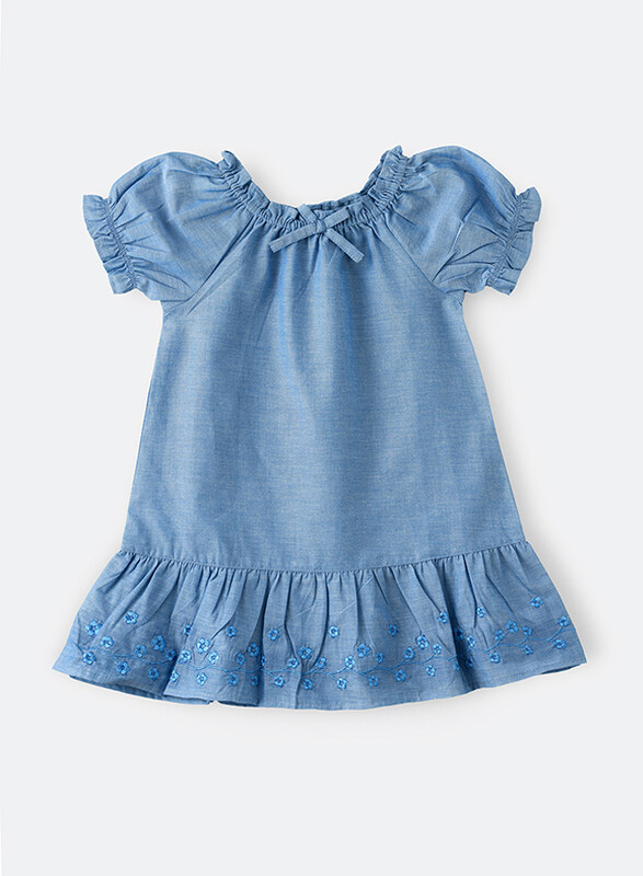 

Jelliene Cotton Woven Dress with Emb At Hem for Girls, 7-8 Years, Blue
