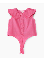 Jelliene Cotton Solid Woven Top with Frill Slv for Girls, 5-6 Years, Pink