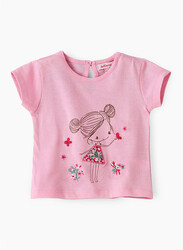 Jelliene Cotton Knit T-Shirt with Print for Girls, 18-24 Months, Pink