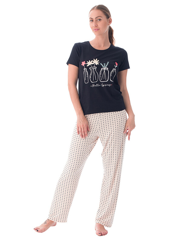

Lacy Dreams Printed T-Shirt And Pyjama Set for Women, 10 UK, Multicolour