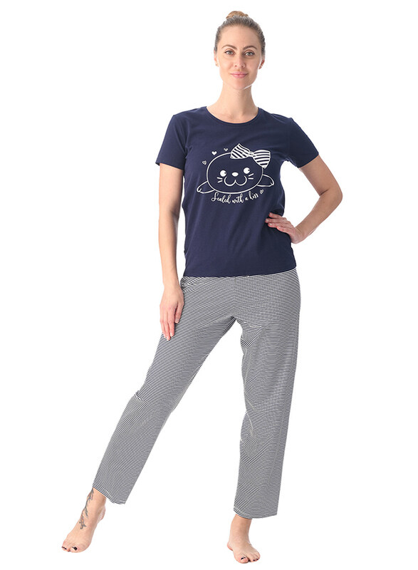 

Lacy Dreams Printed T-Shirt And Pyjama Set for Women, 10 UK, Multicolour