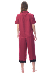 Lacy Dreams Elegant and Comfortable Sleepwear Top and Pyjama Set, Medium, Maroon