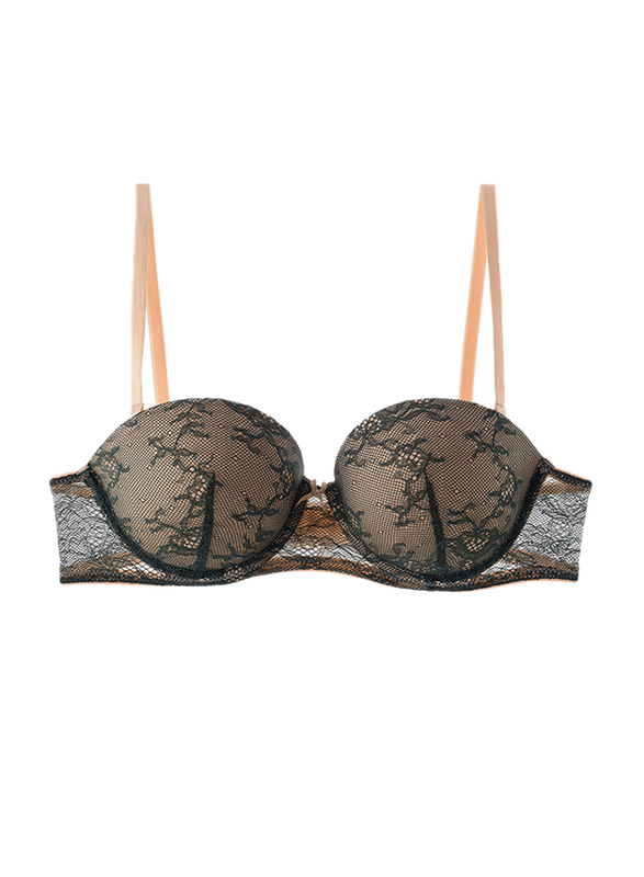 Lacy Dreams Casual Multiway Push-up Lace Bra, 32D, Black/Beige