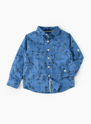 Jam Cotton Printed with Checks Woven Shirt for Boys, 3-4 Years, Blue