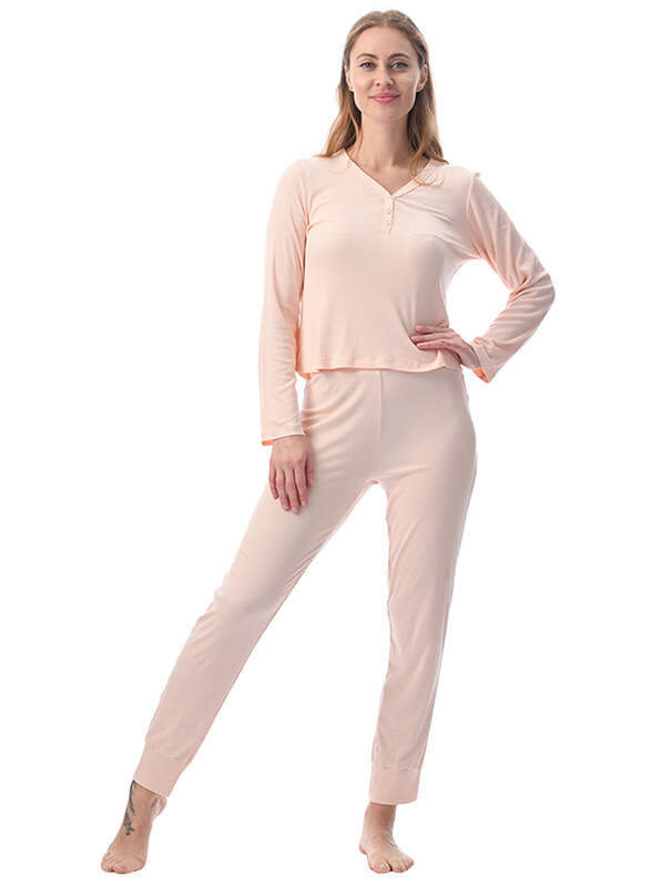 

Lacy Dreams Elegant and Comfortable Loungewear Top and Pyjama Set, Double Extra Large, Peach