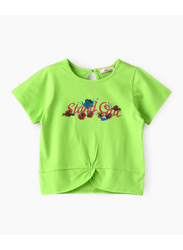 Jelliene Cotton Knit T-Shirt with Print for Girls, 2-3 Years, Green