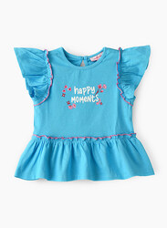 Jelliene Knit T-Shirt with Print for Girls, 6-9 Months, Blue