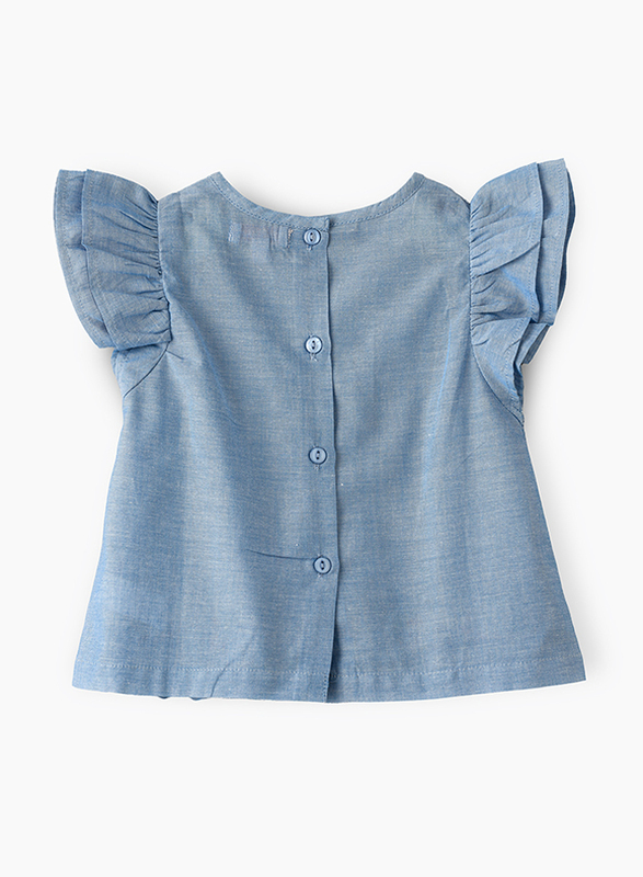 Jelliene Cotton Woven Top with Emb At Hem for Girls, 12-18 Months, Blue