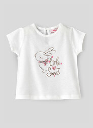 Jelliene Cotton Knit T-Shirt with Print for Girls, 12-18 Months, White