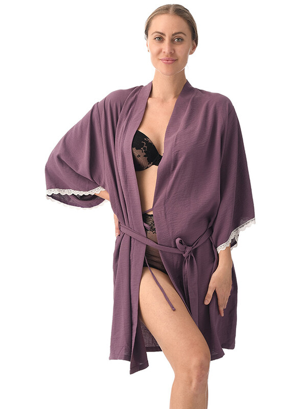 

Lacy Dreams Solid Nightwear Robe for Women, 12/14 UK, Dark Mauve