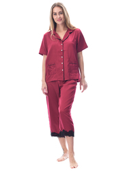 Lacy Dreams Elegant and Comfortable Sleepwear Top and Pyjama Set, Medium, Maroon