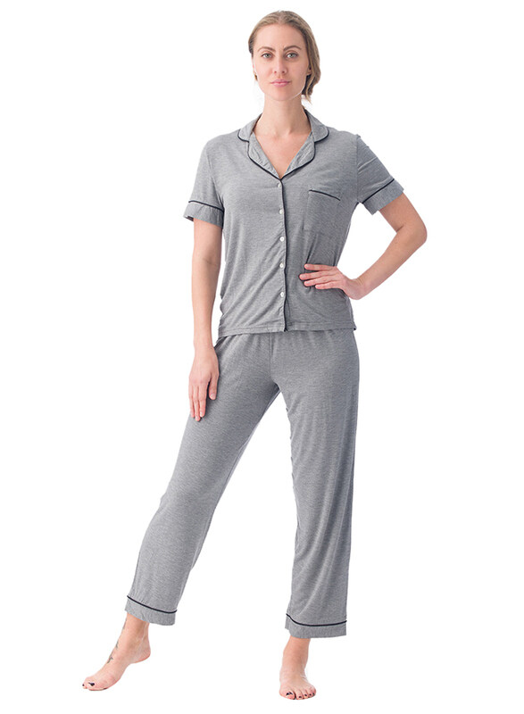 

Lacy Dreams Solid Sleepwear Pyjama Set for Women, 12 UK, Dark Grey