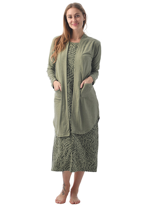 

Lacy Dreams Elegant and Comfortable Loungewear Long Open Shrug, Small, Olive