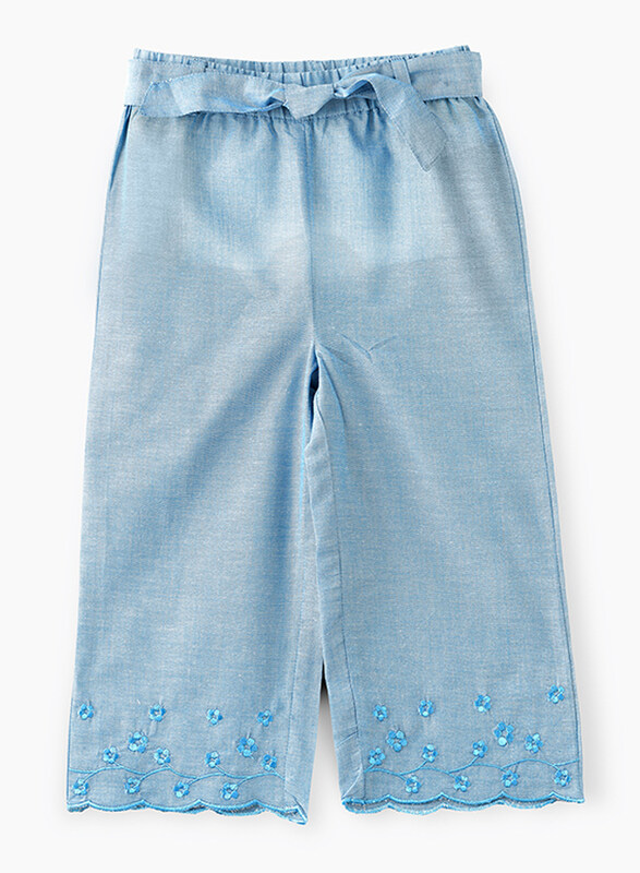 

Jelliene Cotton Woven Pant with Shell Fabric Belt for Girls, 5-6 Years, Blue