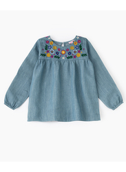 Jelliene Knit Top with Emb At Yoke & Hem for Girls, 7-8 Years, Blue