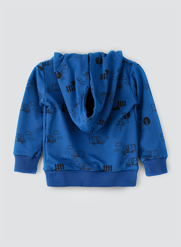 Jam Knit Hooded Printed Sweat Top for Boys, 18-24 Months, Blue