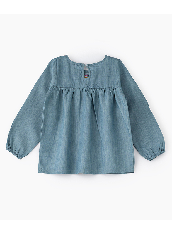Jelliene Knit Top with Emb At Yoke & Hem for Girls, 7-8 Years, Blue