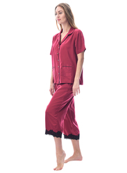 Lacy Dreams Elegant and Comfortable Sleepwear Top and Pyjama Set, Medium, Maroon