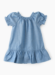 Jelliene Cotton Woven Dress with Emb At Hem for Girls, 3-4 Years, Blue