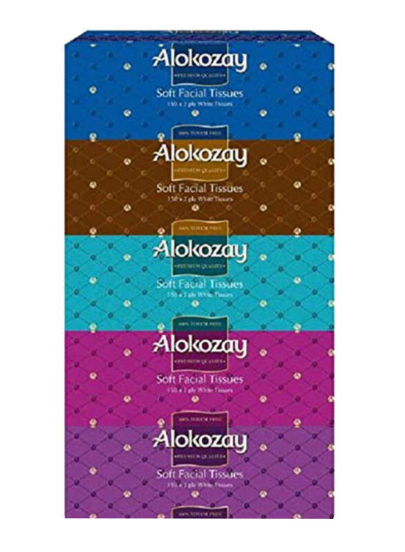 

Alokozay Soft Facial Tissues, 150 Sheets x 2 Ply, Pack of 5 Boxes