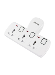 Domea Adaptor Multi Plug Extension with 3 Universal Sockets, Plug Type Adaptor, Safety Fuse, Individual Switches, AXP138, White