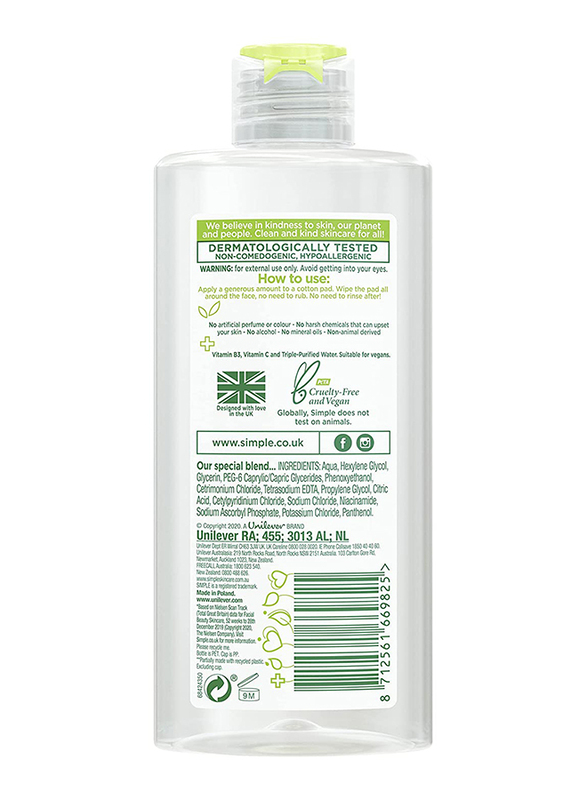 Simple Micellar Cleansing Water, 200ml, Multicolour