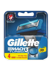 Gillette Mach3 Turbo 3D Razor Blade Refills, 4 Count, Multicolour