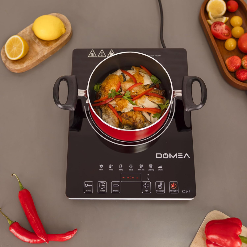 Domea Single Burner Infrared Cooktop with 7 Preset Fuctions, 2000W, KC144, Black