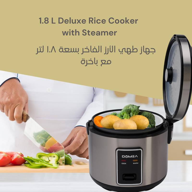 Domea 1.8L 2-in-1 Electric Rice Cooker, 700W, KC143, Black