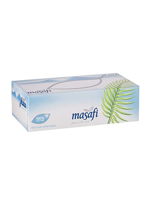 Masafi White Tissues, 150 Sheets x 2 Ply, Pack of 5